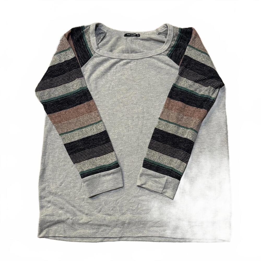 Pink Clover raglan stripe-sleeve knit top heather‎ gray - XXL